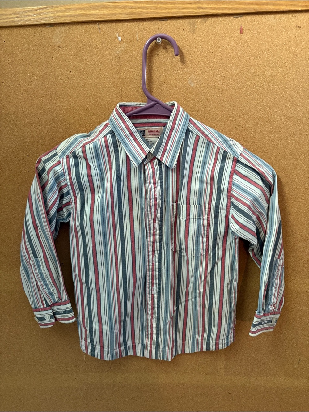 Faded Glory Striped Button-Down Shirt - Red, Blue & White